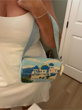 Light Blue Embroidered Amalfi coast Mediterranean Beaded Bag